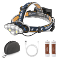 Miniatyrbild 1 av 2: Frontlampa, 8 LED 18000 Lumen Front Torch LED Uppladdningsbar USB, Kraftfull Vattentät Front Facklor för Camping, Klättring, Jakt, Fiske