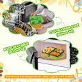 Miniatyrbild 3 av 3: Hopfällbar Silikon Bento Box 3 Fack Eco Silikon Hopfällbar Bento Lunch Box Kit BPA-fri, Säker i Mikrovågsugn, Diskmaskin och Frys (Grön)
