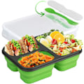 Miniatyrbild 1 av 3: Hopfällbar Silikon Bento Box 3 Fack Eco Silikon Hopfällbar Bento Lunch Box Kit BPA-fri, Säker i Mikrovågsugn, Diskmaskin och Frys (Grön)