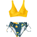 Miniatyrbild 2 av 5: Kvinnors rynkade twist bikini set blommigt tryck spets upp bikini set 2 P