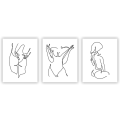 Miniatyrbillede 2 af 5: Line Art Prints Fashion Kvinder Kunsttryk Sæt af 3 Sort & Hvid