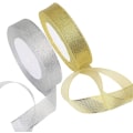Miniatyrbillede 1 af 3: Organza-bånd til jule- og Thanksgiving-kunsthåndværk, gave, 1,5 cm*22 m, 2 stk. (guld+sølv)