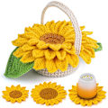 Miniatyrbild 1 av 5: Virka Kit för Nybörjare, Virkade Underlägg Kit, Blomkruka Växt Virka Sticka med Virknål - Solros