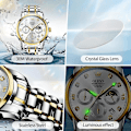 Miniatyrbild 2 av 4: OLEVS Herrklocka Chronograf, Vattentät Multifunktionell Urtavla med Datum Diamantklockor för Män White Dial/Gold Silver Band