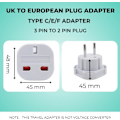 Miniatyrbild 2 av 5: EU Reseadapter | UK 3-PIN till Europeisk 2-PIN Kontaktomvandlare Typ C, E, F för Spanien, Frankrike, Italien, Sverige, (2-pack)