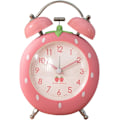 Miniatyrbild 1 av 5: Jordgubbsväckarklocka för barn, söt väckarklocka för tungsovare, högljudd dubbelklocka för sovrumsdekoration, rosa