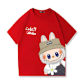 Miniatyrbilde 1 av 4: Labubu Bomulls T-skjorte med Korte Ermer for Voksne og Barn - Myke, Pustende Hverdags Topper - Unisex Stilig Design - Egnet for Daglig Bruk red S