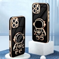 Pikkukuva 2 / 7: iPhone 16 Promax -kotelo, söpö 3D-astronautiteline [2 näytönsuojalla] [Kameran suojaus] Jalusta Iskunkestävä Bling-silikoni black