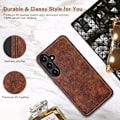 Miniatyrbild 3 av 7: Samsung Galaxy S25+plus 6.7 tum Skal, Premium Läder Klassisk Lyx PU Halkfritt Grepp Robust Stötfångare Stöttåligt Fullständigt Kroppsskydd Brown