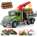 Miniatyrbild 5 av 7: Timmerlastbil med fungerande lastkran leksak & bunt med stockar, stor 15\" semi transport bogserbil transportör lekset för barn
