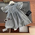 Miniatyrbild 4 av 10: Sommarklänningar i denim för flickor i koreansk stil 2-4 år, kort trumpetärm, plisserad mjuk denimklänning, barnkläder 80cm