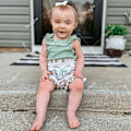 Miniatyrbild 2 av 7: Babykläder Flicka Sommar Söta Kläder 12 18 Månader Spaghettiband Romper & Blommiga Shorts Set green 90CM