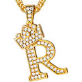 Miniatyrbillede 1 af 8: Krone Initial A-Z Halskæde, Iced Out Bogstav Vedhæng med 22-24 Tommer Kæde, Mænd Kvinder Bling Hip Hop Alfabet Navn Smykker Gave Store Initialer Halskæder R 18K Gold