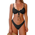 Miniatyrbild 1 av 6: WJSM Damtriangelbikini med blommiga volanger och rosettband B-black M