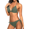 Miniatyrbillede 3 af 5: WJSM Kvinde Trekantet Bikini Sæt Halter Todelt Sexet Badedragt String Binde Side Badetøj Light Army Green L