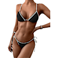 Miniatyrbild 1 av 5: WJSM Damtriangelbikini Blommig String Bikini Set Tvådelad Baddräkt 3-black1 M