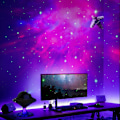 Miniatyrbilde 3 av 7: UFO Stjerneprojektor Nattlys, Galaxy Starry Nebula Projektorlys; Blinkende Stjernelys, Romskip, Varierende Flammefarge med Timer, Fjernkontroll for Rom