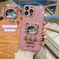 Pikkukuva 2 / 6: Yhteensopiva iPhone 16 -kotelon kanssa, Söpöt astronautit Glitter Kimallus Nestemäinen Hiekka Sähköpinnoitettu Pidike Jalusta Iskunkestävä White