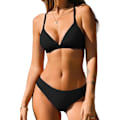 Miniatyrbilde 1 av 5: WJSMBikinisett for kvinner Todelt badedrakt V-hals Lav midje Kryssrygg Selvbånd Spaghettistropper Black XL