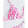 Pikkukuva 3 / 6: WJSM Naisten Halter-solmio Sivu Kolmio Bikinisetti Korkea Leikkaus 2-osainen Bikini Uimapuku Pink C M