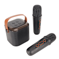 Miniatyrbillede 5 af 7: Mini Karaoke Maskine Stereo Bærbar RGB Lys Bluetooth Højttaler med 2 Trådløse Mikrofoner til Hjemmefest Sort
