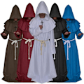 Pikkukuva 6 / 6: JUSTUP Halloween Cosplay-asu Viitta Kaapu Munkki Keskiaikainen Hupullinen Munkki Renessanssi Pappi Kaapu Asu Cosplay（Punainen，Koko L）