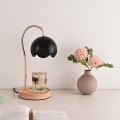 Miniatyrbillede 2 af 6: Duftlys Varmer Lampe Duftet Voks Smeltning Dæmpbar Metal Lys Varmer Lanterne med Træ Base til Soveværelse EU Stik
