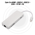 Miniatyrbild 4 av 7: Typ-C-hubb Typ-C till HDMI + USB3.0 + USB2.0 + RJ45 + TF/SD + PD-dockningsstation