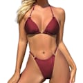 Pikkukuva 2 / 9: WJSMSexy Bikinit naisille 2-osainen bikinit Spagettihihnat Uimapuvut Yksivärinen Uimapuku Kolmio Uimapuku Wine Red M