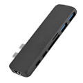 Pikkukuva 7 / 7: Kaksois Type-C-keskitin HDMI-liitäntään, USB3.0-porttiin, yhdistelmäkortinlukijaan, sovitinkorttipaikkaan MacBook Prolle, harmaa
