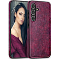 Pikkukuva 1 / 7: Samsung Galaxy S24+ Plus 6,7 tuuman suojakotelo, Premium-nahkainen klassinen ylellinen PU-liukumaton karhennettu puskuri iskunkestävä täyssuoja Magenta