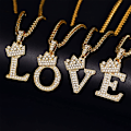 Miniatyrbillede 7 af 9: Krone Initial A-Z Halskæde, Iced Out Bogstav Vedhæng med 22-24 Tommer Kæde, Mænd Kvinder Bling Hip Hop Alfabet Navn Smykker Gave Store Initialer Halskæder G 18K Gold