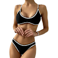 Miniatyrbild 1 av 6: WJSM Kvinnors Tie Back Vadderad Hög Skuren Bralette Bikini Set Två Delar Baddräkt 2-black S