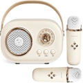 Miniatyrbillede 1 af 6: Gul Mini Karaoke-maskine til børn, bærbar Bluetooth-højttaler med 2 trådløse mikrofoner, retrohøjttalersæt stereolydforbedret