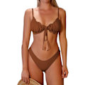 Pikkukuva 1 / 6: WJSM Naisten kolmiobikinit Kukkakuvioiset röyhelöt Solmio Bikinit Set Kaksiosainen uimapuku B-brown S