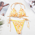 Miniatyrbild 5 av 7: Bikinis Badkläder Set för Kvinnor Badkläder Triangel Baddräkt Tie String Trosa Yellow L