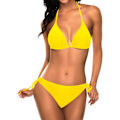 Miniatyrbillede 1 af 5: WJSM Kvinde Trekantet Bikini Sæt Halter Todelt Sexet Badetøj String Bånd Side Badetøj Deep Yellow S