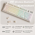 Miniatyrbild 2 av 6: V97 Söt Krämfärgad Tangentbord, Bluetooth/2.4GHz Speltangentbord Trådlöst med RGB-Bakgrundsbelysning, Medieknapp, Böjd Kropp, Laddningsbart Tyst Datortangentbord white
