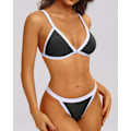 Miniatyrbild 3 av 5: WJSM Dam Triangle Bikini Set Halter Tvådelad Sexig Baddräkt String Tie Side Baddräkt Black White S
