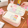 Miniatyrbilde 3 av 7: Penneveske Søt Pennal for Jenter Stor Kapasitet Penn Bag Box, Kawaii Estetisk College Skoleutstyr for Student Tenåringer Voksne P White Macaron