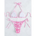 Pikkukuva 2 / 6: WJSM Naisten Halter-solmio Sivu Kolmio Bikinisetti Korkea Leikkaus 2-osainen Bikini Uimapuku Pink C M