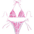 Pikkukuva 1 / 6: WJSM Naisten Halter-solmio Sivu Kolmio Bikinisetti Korkea Leikkaus 2-osainen Bikini Uimapuku Pink C M