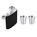 Miniatyrbillede 3 af 6: Rustfrit Hip Flask i Sort Lædertragt med To Vinkop Sæt til Fødselsdagsgave (7oz)