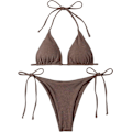 Pikkukuva 1 / 6: WJSM Naisten Halter-solmio Sivu Kolmio Bikinisetti Korkea Leikkaus 2-osainen Bikini Uimapuku Uimapuku Brown1 M
