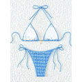 Pikkukuva 2 / 7: WJSM Naisten Halter-solmio Sivu Kolmio Bikinisetti Korkea Leikkaus 2-osainen Bikini Uimapuku Uimapuku Blue Color S