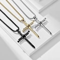 Miniatyrbild 6 av 7: Korshänge för män Korshänge STYRKA Bibelvers Halsband i rostfritt stål Nail Black Cross