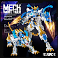 Miniatyrbillede 2 af 9: Mecha Byggeklodser Legetøj 2i1 Dyr Transformerende Robot Byggesæt med Hvid Tiger Samleobjekter Gave (515 Dele) (Hvid Tiger)