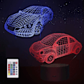 Miniatyrbillede 1 af 6: 3D Natlys Beetle Bil & Sportsvogn, LED Illusion Lampe 7 Farver og 16 Farver Skiftende Bord Skrivebord Sengelamper Soveværelse Dekoration Optiske Lamper