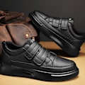 Miniatyrbillede 3 af 5: Herre Low Cut Sportsko 3 Rem Strop Velcro Fodtøj PU Læder Tyk Solet Casual Sko Black 41