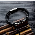 Miniatyrbild 7 av 9: Herr Läder Manschett Armband Svart Brun Flerskiktad Flätad Rep Gitarr Diskantklav Musik Not Smycken Armband Justerbar